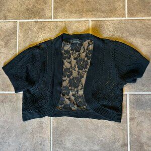 Sweater Project Black Rose Mesh Back Bolero Shrug Small